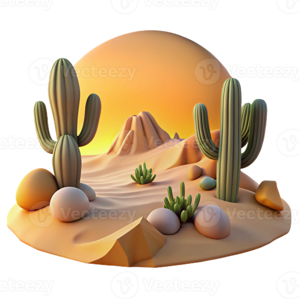 beautiful minimalist A Desert Landscape at Sunset with Cacti original png