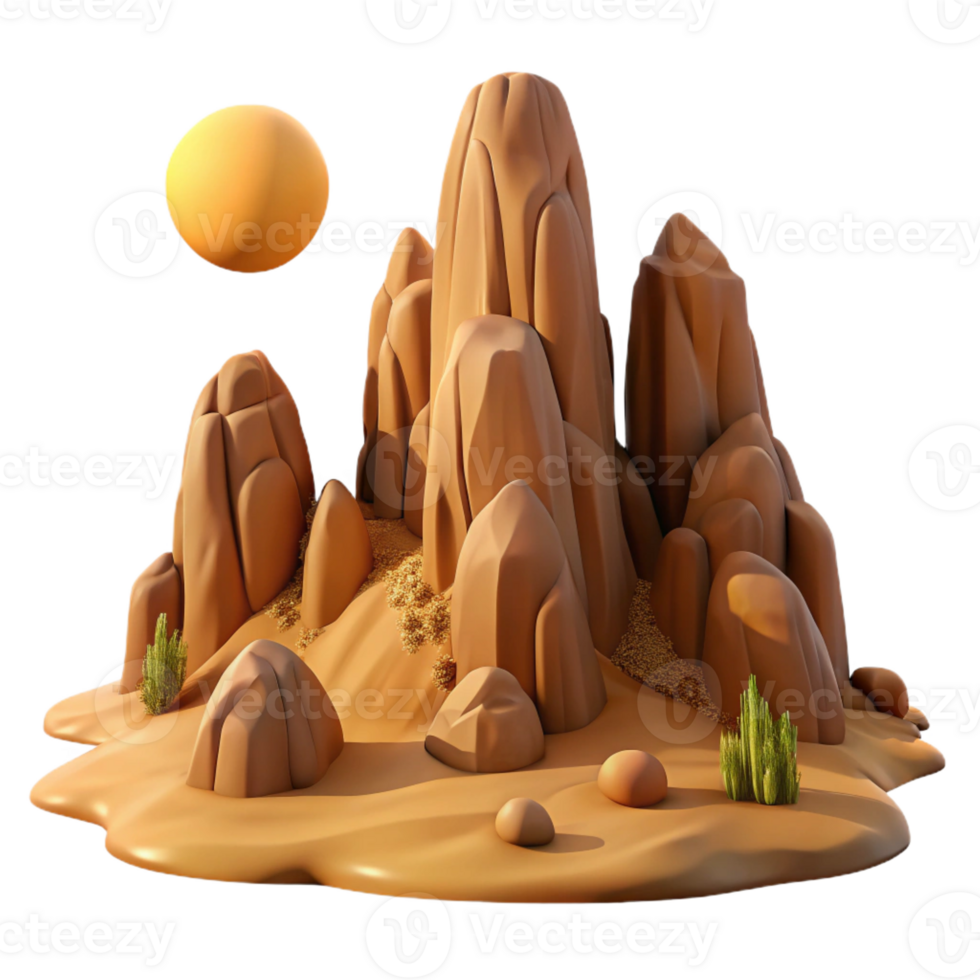 serene modern A Desert Landscape with Towering Rock Form detailed png