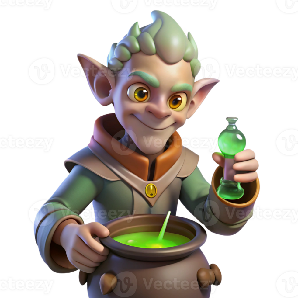 beautiful traditional A Cunning Goblin Alchemist Brewing a Bu authentic png