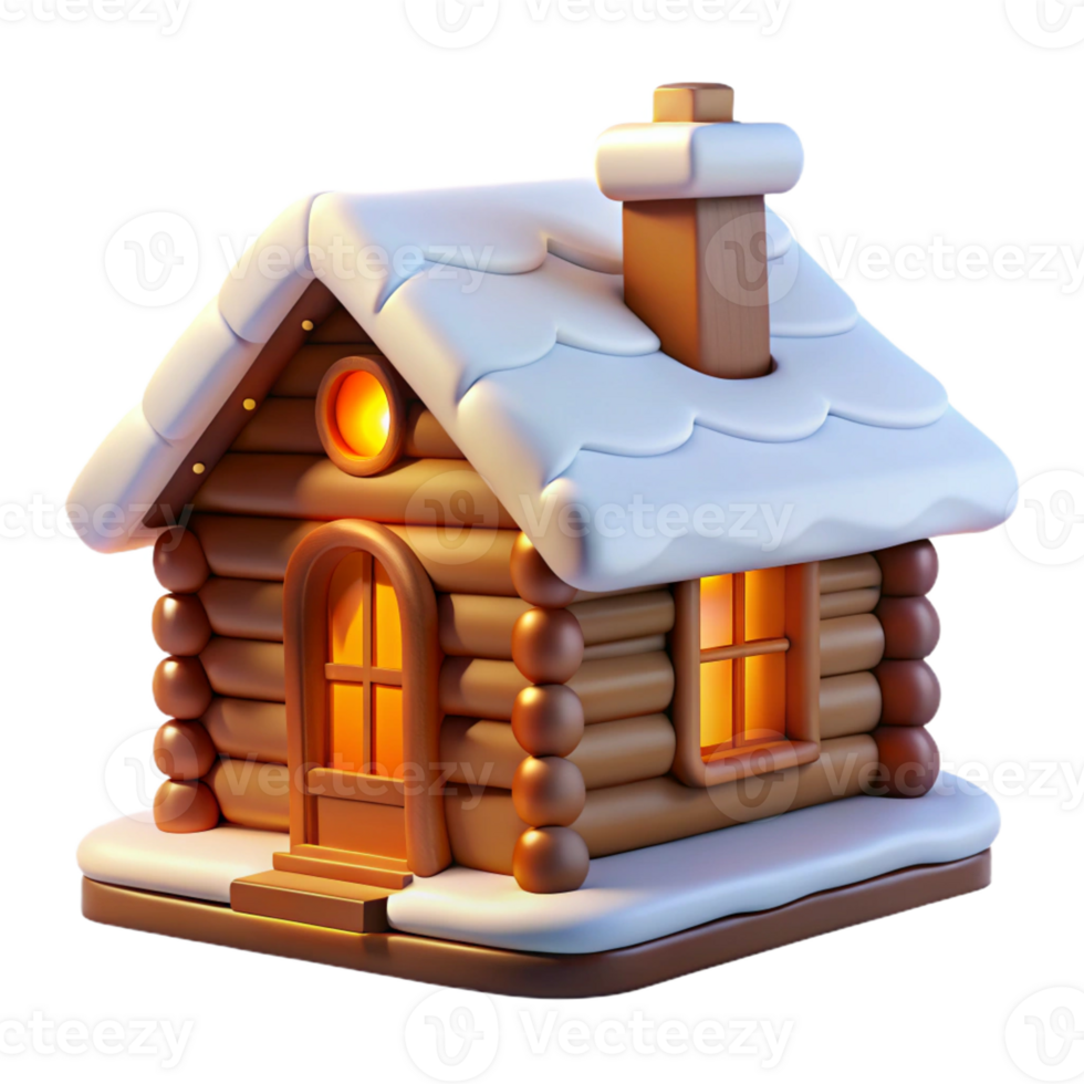 serene artistic A Traditional Log Cabin Snow Covered Land professional png
