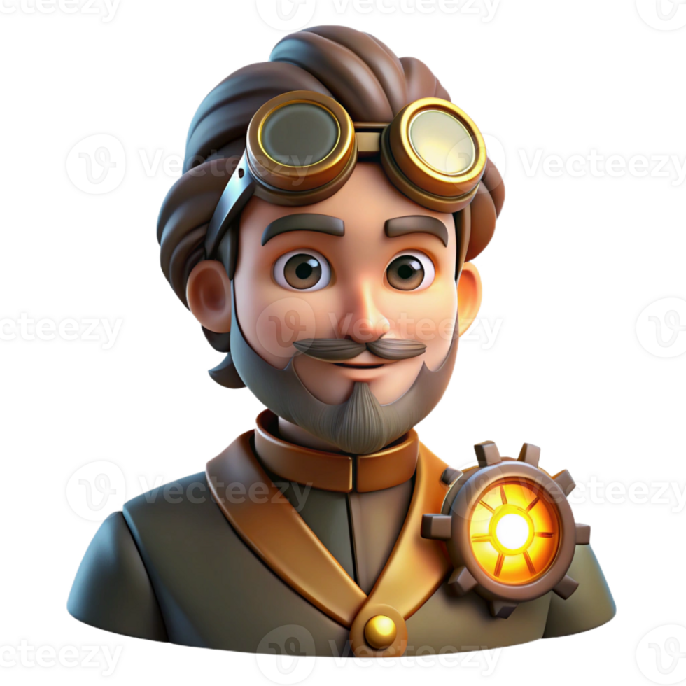 beautiful contemporary Portrait of a Steampunk Inventor with Go high resolution png