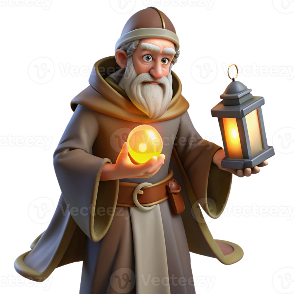 stunning minimalist A Wise Old Wizard Studying a Glowing Orb authentic png