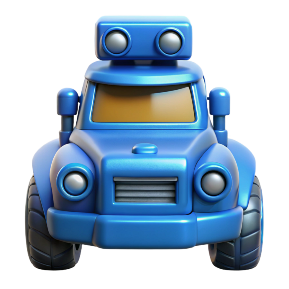 serene rustic Blue Robotic Car Front View Cutout Element detailed png