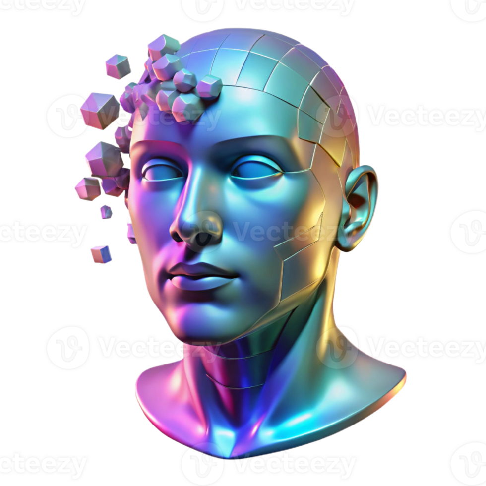 serene traditional A Holographic Projection of a Human Face premium png