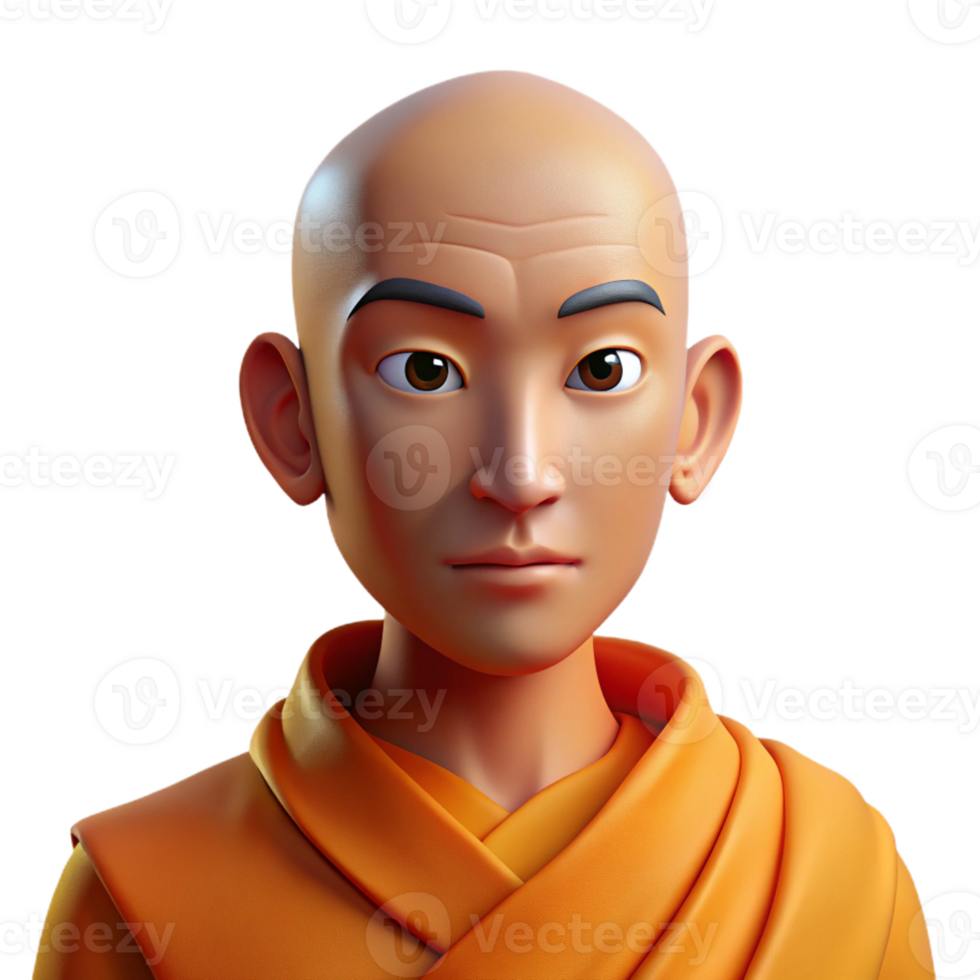 serene artistic Portrait of a Serene Monk with a Shaved high resolution png