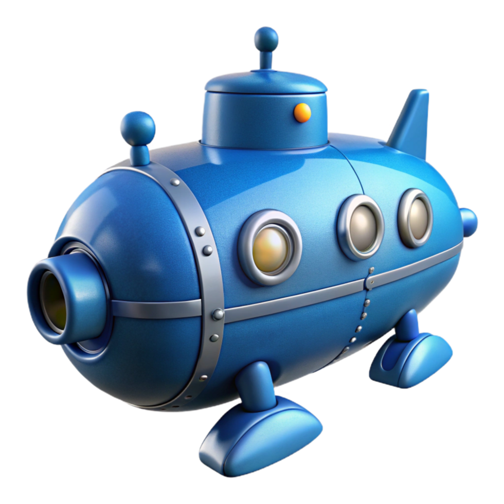 vibrant rustic Blue Robotic Submarine Underwater View Cutout Element original png