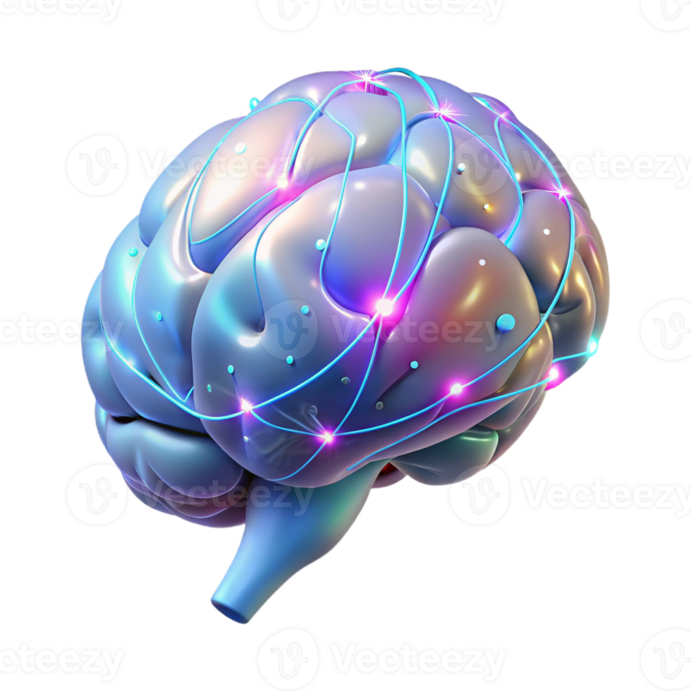 serene rustic A Holographic Projection of a Human Brain detailed png