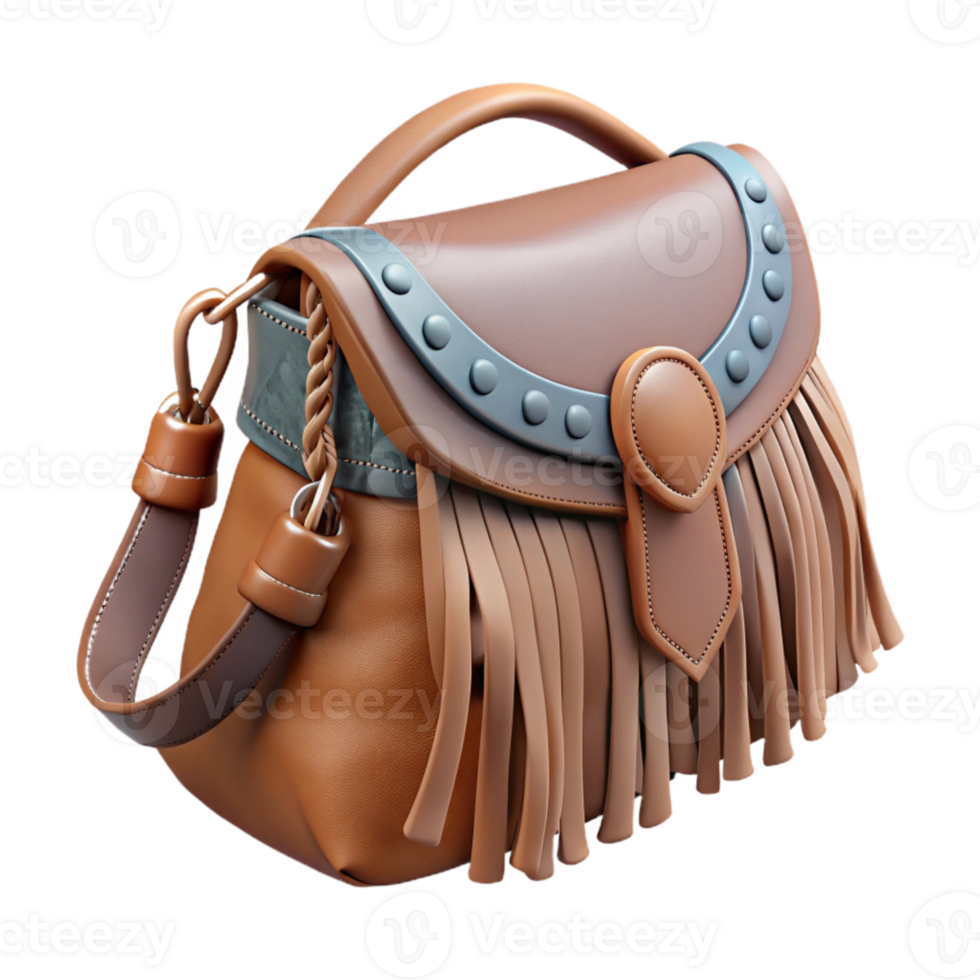 elegant rustic Boho Chic Fringe Bag Side View Cutout Transparent Background authentic png