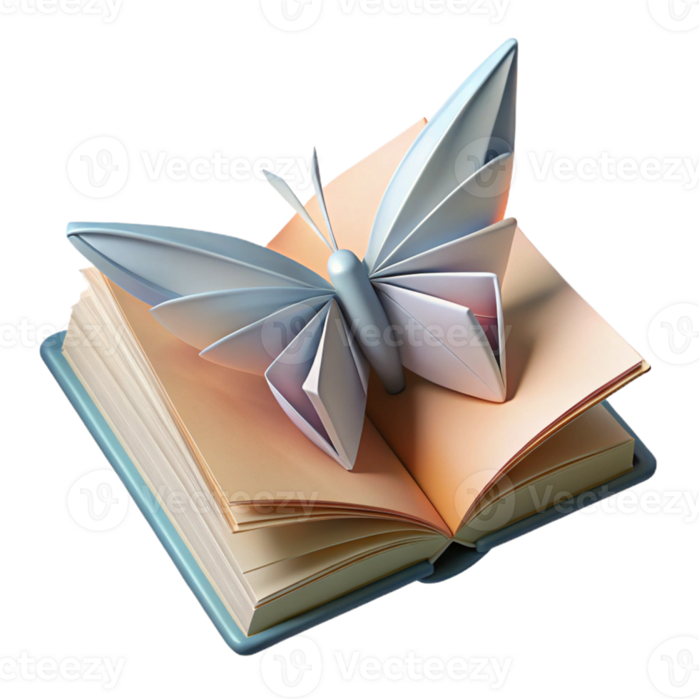 vibrant traditional Book Page Origami Butterfly Side View Transparent Background high resolution png