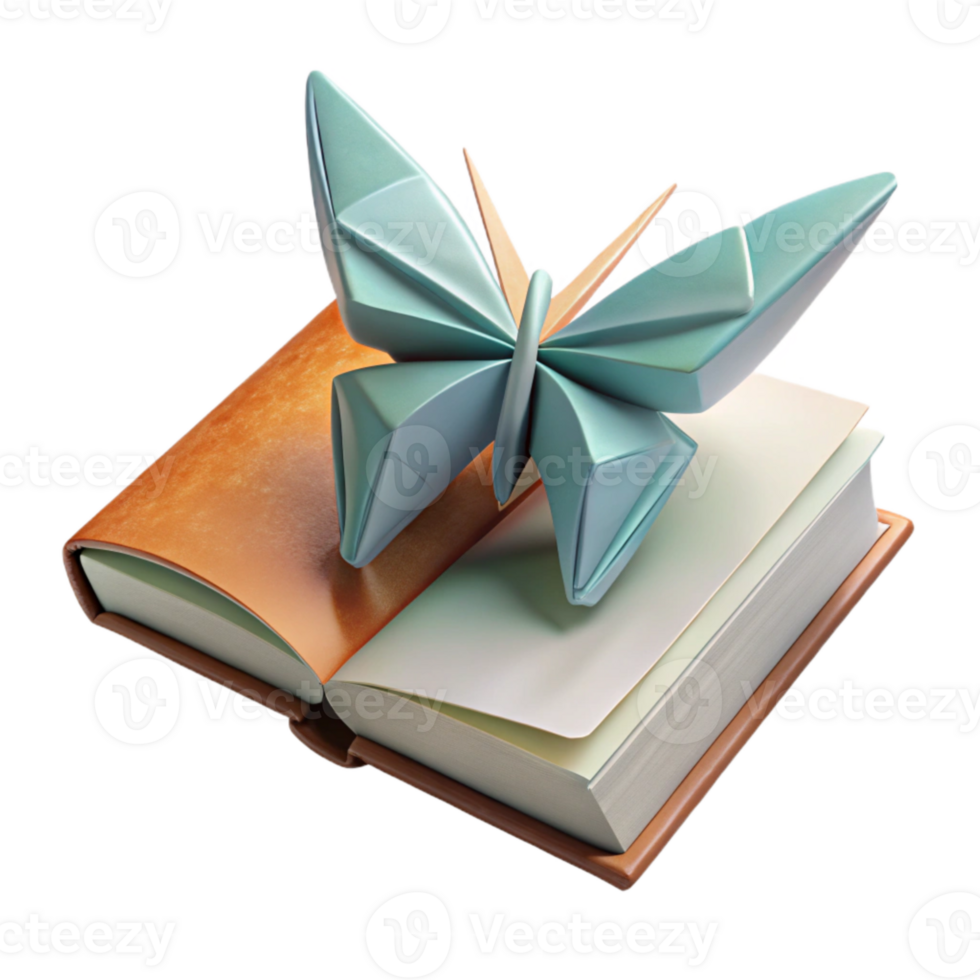dramatic minimalist Book Page Origami Butterfly Side View Transparent Background genuine png