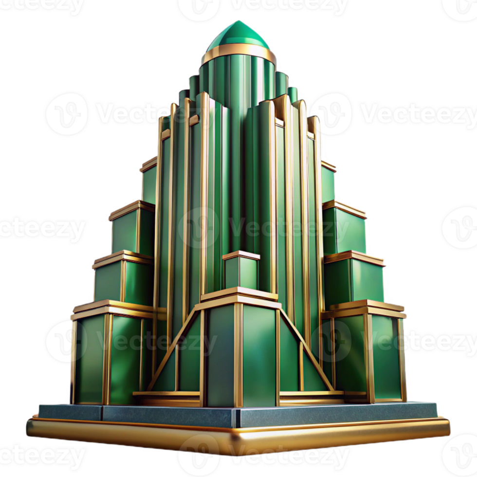 vibrant vintage Art Deco Skyscraper Emerald Green and Go professional png