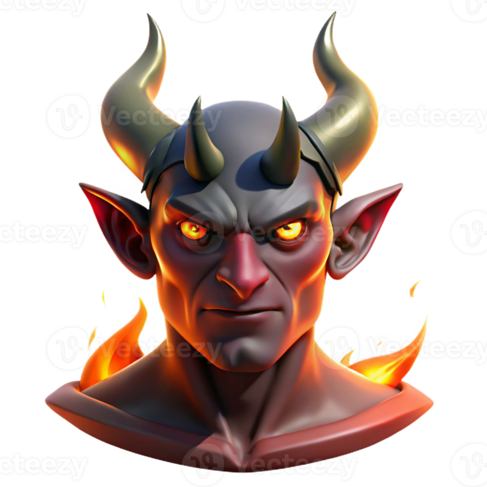 serene vintage Portrait of a Demon with Horns and Glowi professional png