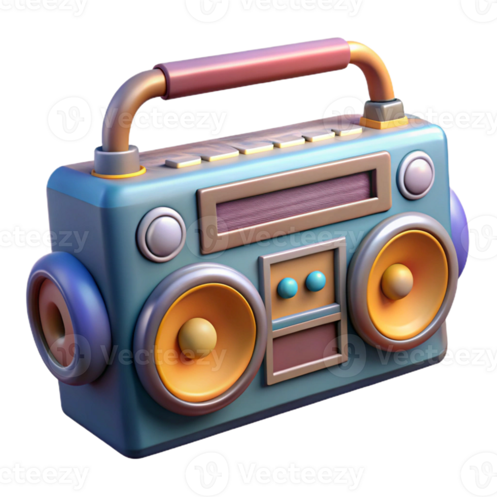wonderful traditional Boombox Retro Design with Speakers and Handle Cutout Transparent Background high resolution png