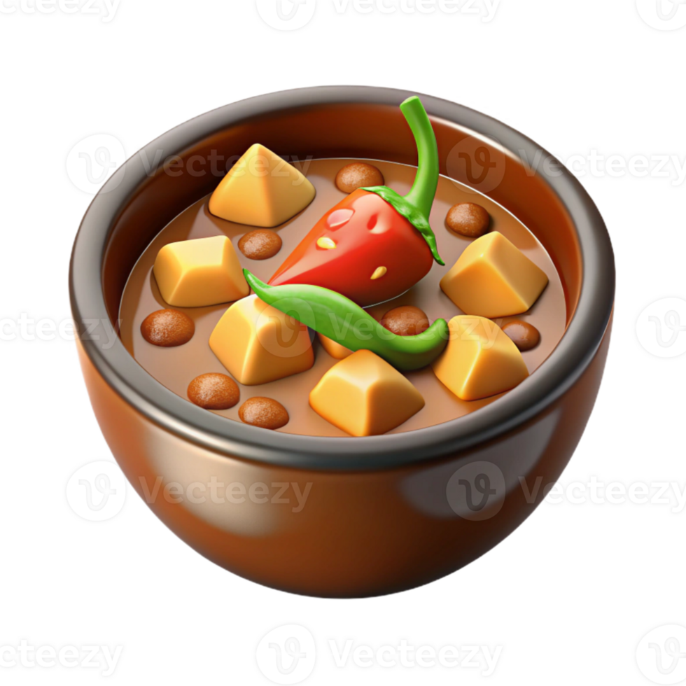 vibrant classic Bowl of Chili with Toppings detailed png