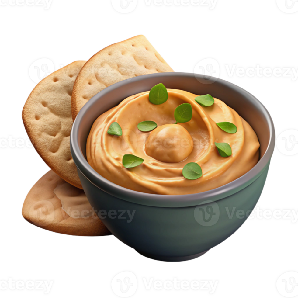 beautiful rustic Bowl of Hummus with Pita Bread Transparent Background genuine png