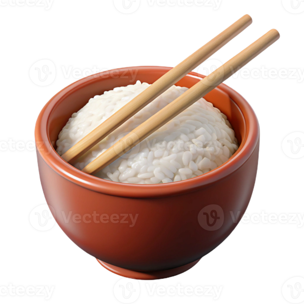 magnificent classic Bowl of Rice with Chopsticks Top View premium png