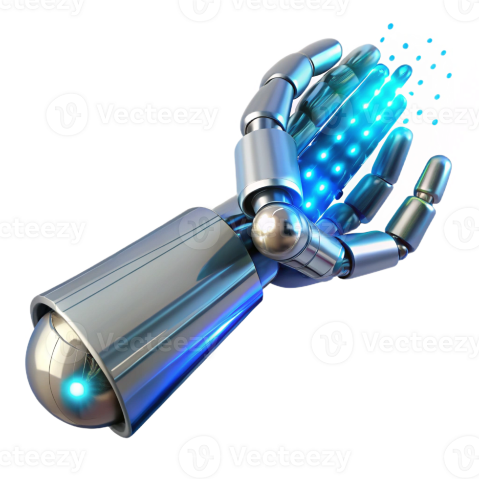 vibrant creative A Chrome and Glass Cybernetic Arm Reachi authentic png