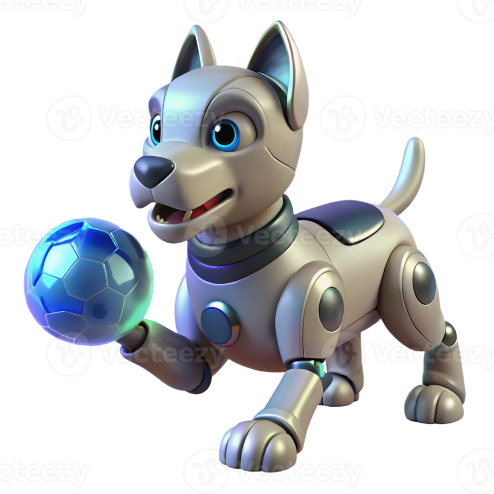 impressive creative A Robotic Dog Playing Fetch with a Glowi detailed png