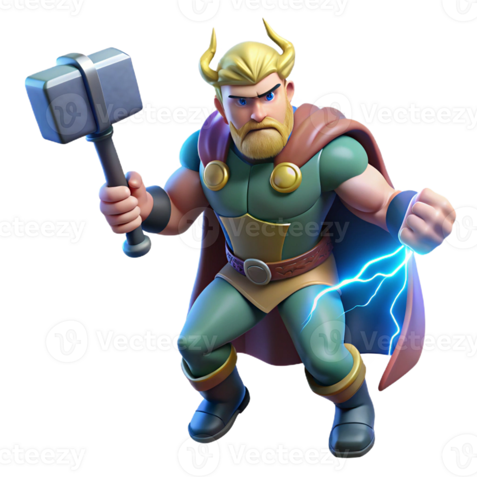 elegant modern A Powerful Thor Wielding Mjolnir Surroun professional png