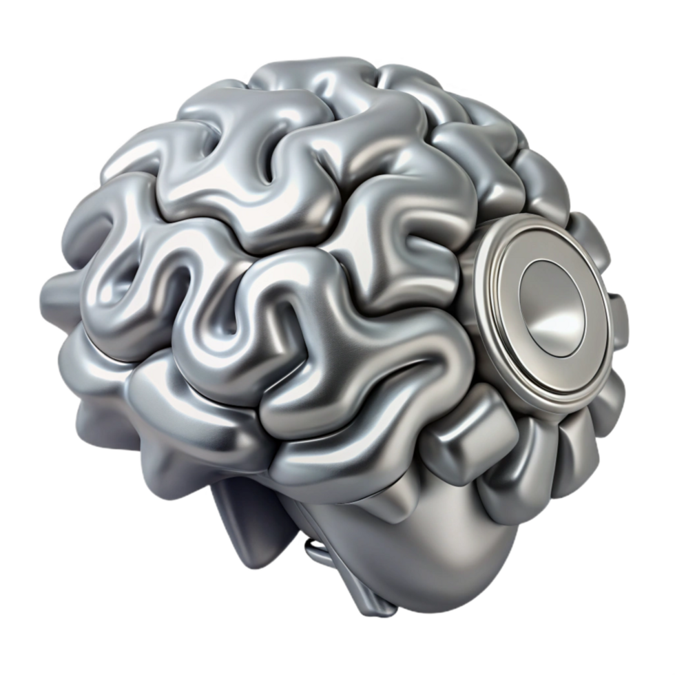 beautiful artistic Brain Gears Mechanism Illustration Silver Transparent Background exclusive png