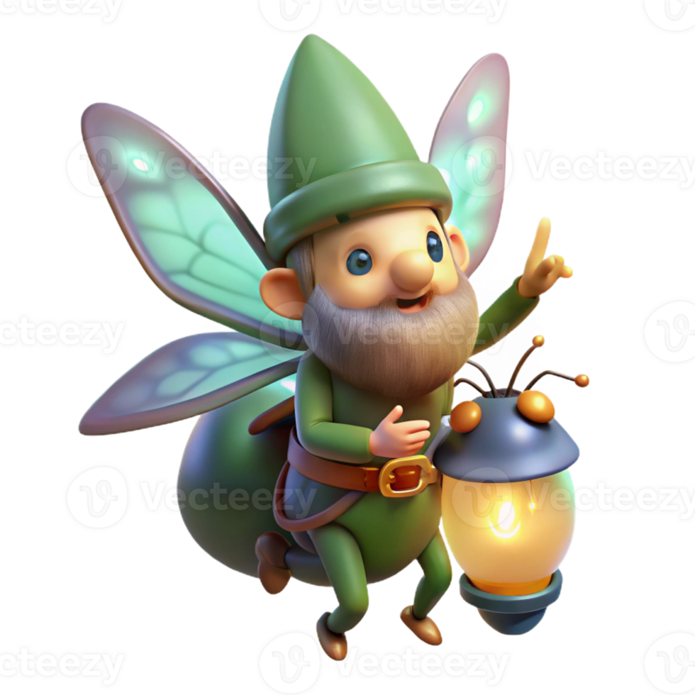 magnificent minimalist Whimsical Gnome Riding Firefly high resolution png