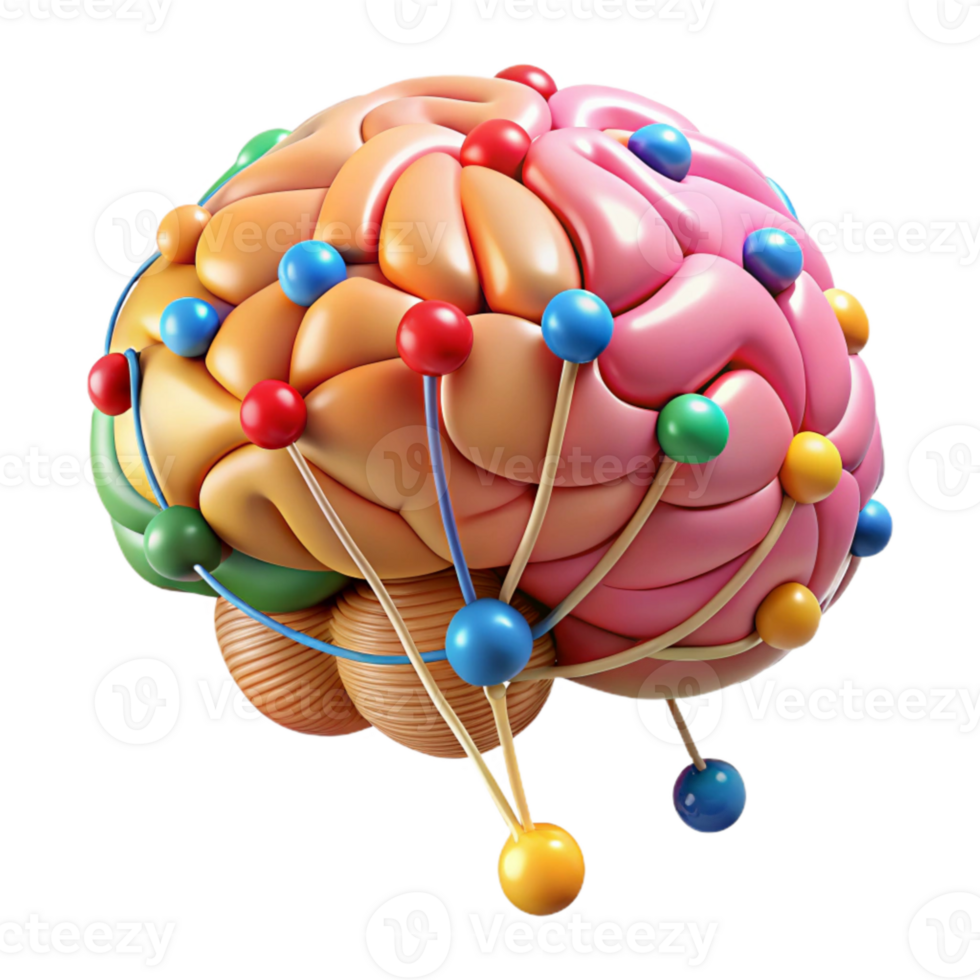 extraordinary abstract Brain with Colorful Connections Transparent Background high quality png