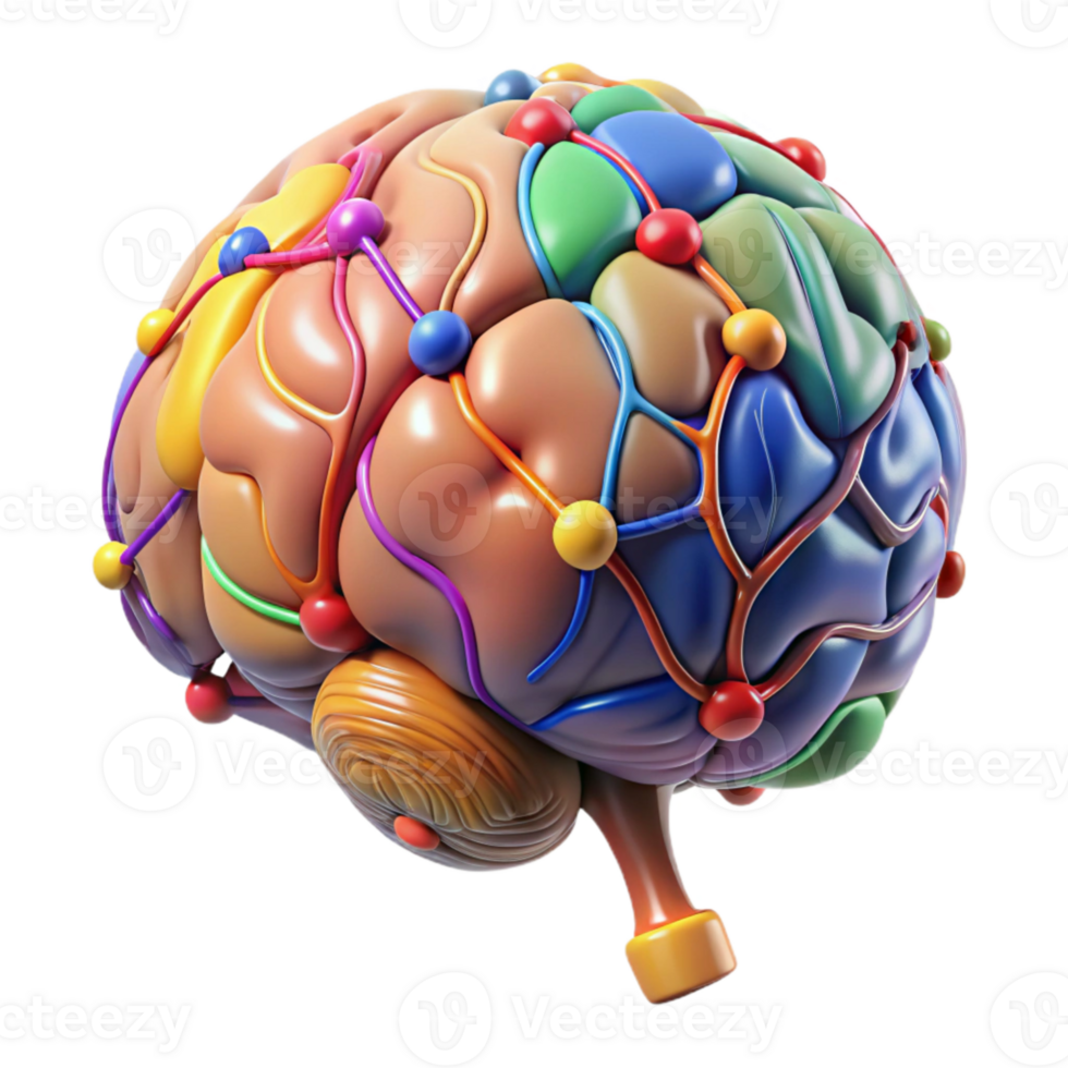 serene artistic Brain with Colorful Neurons Transparent Background png
