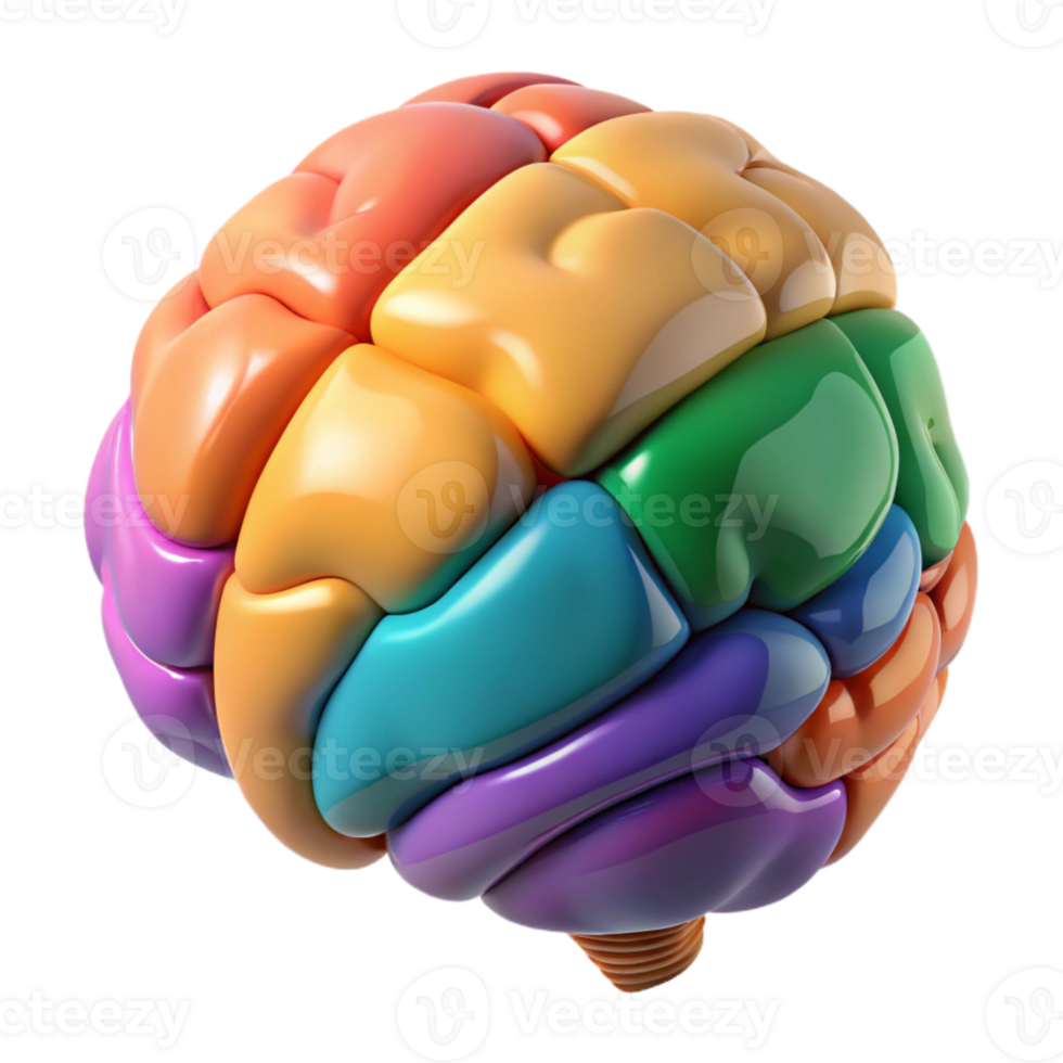 vibrant minimalist Brain with Colorful Sections Transparent Background exclusive png