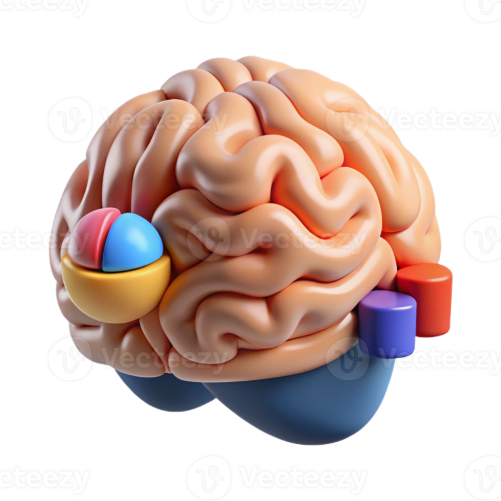 impressive modern Brain with Data Analysis Icons on White high resolution png
