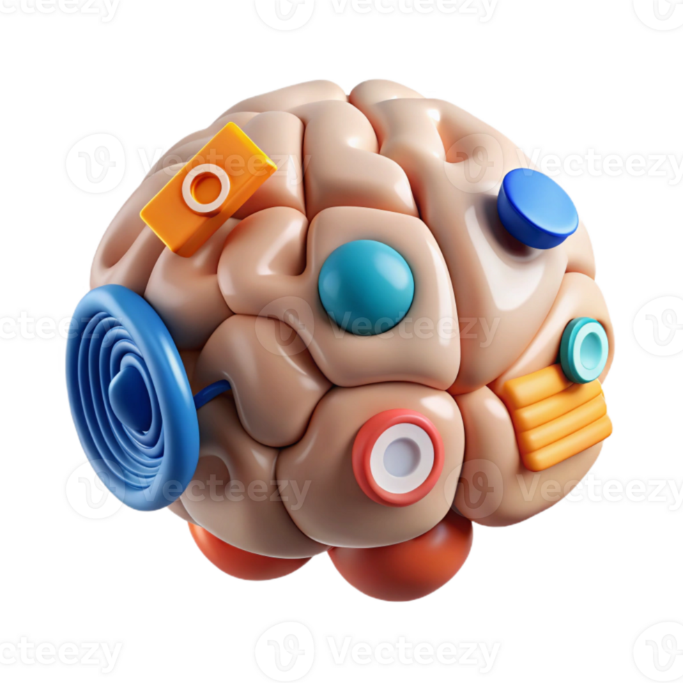 serene creative Brain with Data Analysis Icons on White high quality png