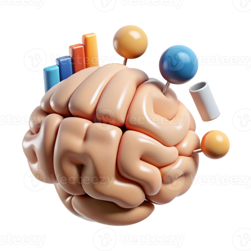 stunning minimalist Brain with Data Analysis Icons on White genuine png