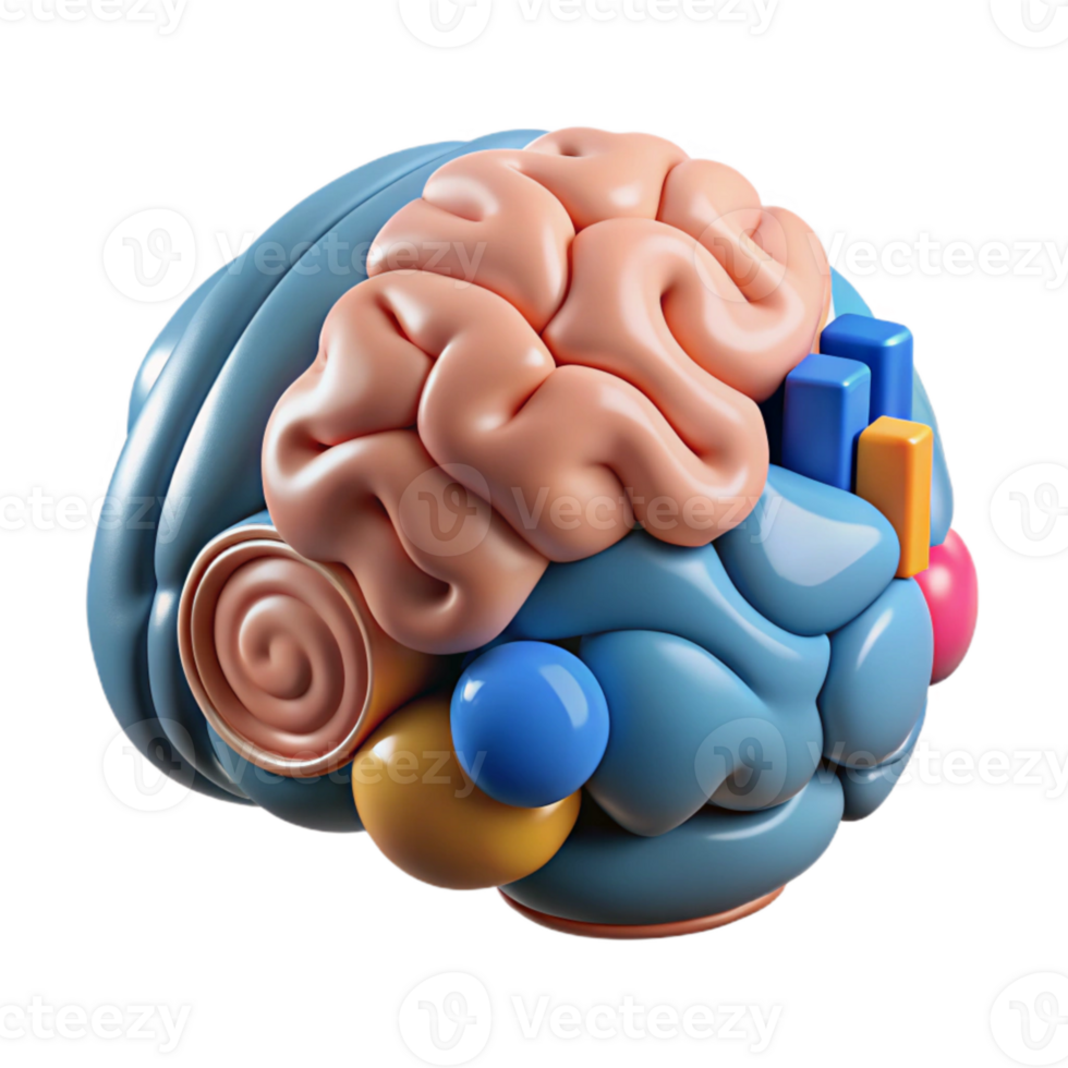 elegant modern Brain with Data Analysis Icons on White premium png
