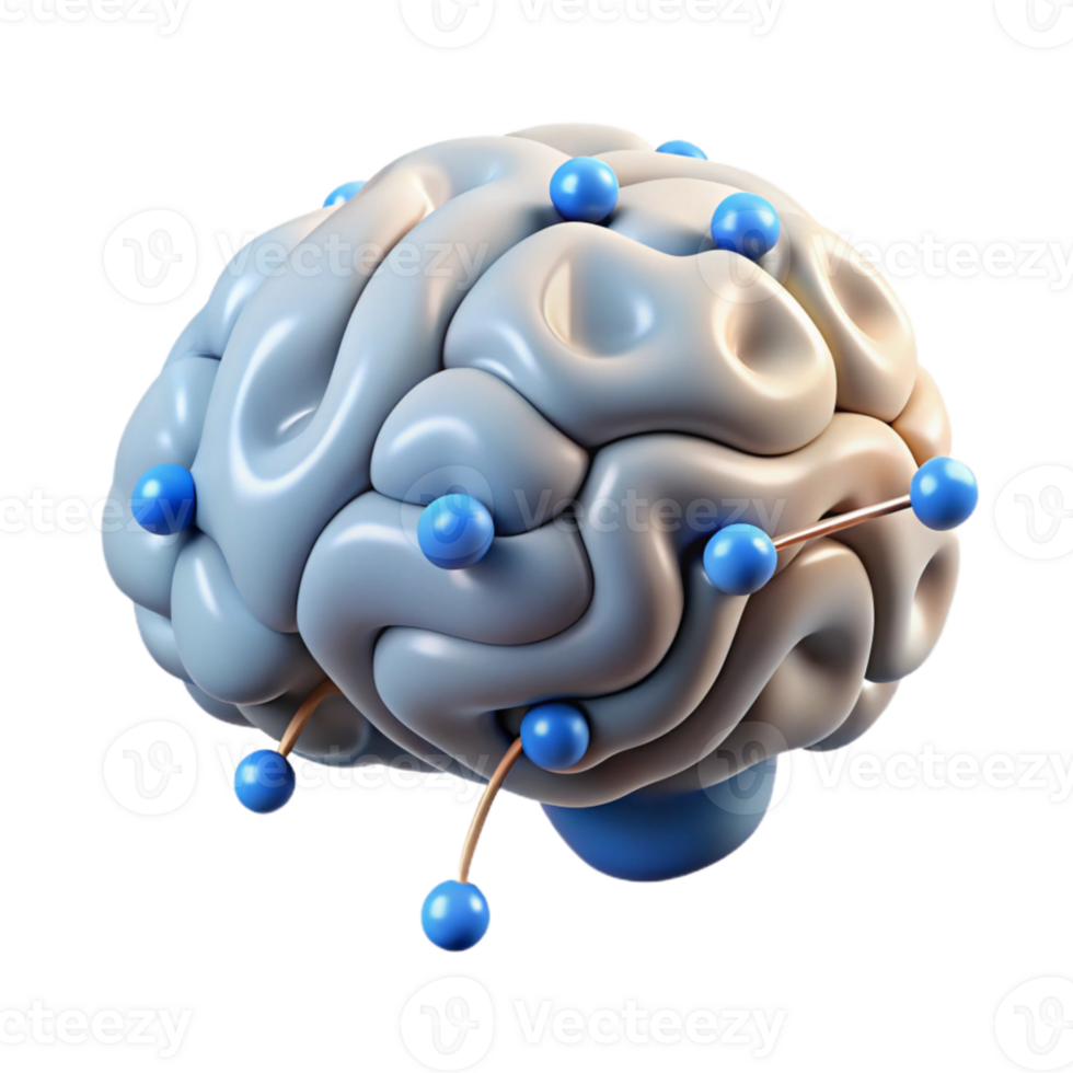elegant traditional Brain with Data Stream Overlay on White premium png