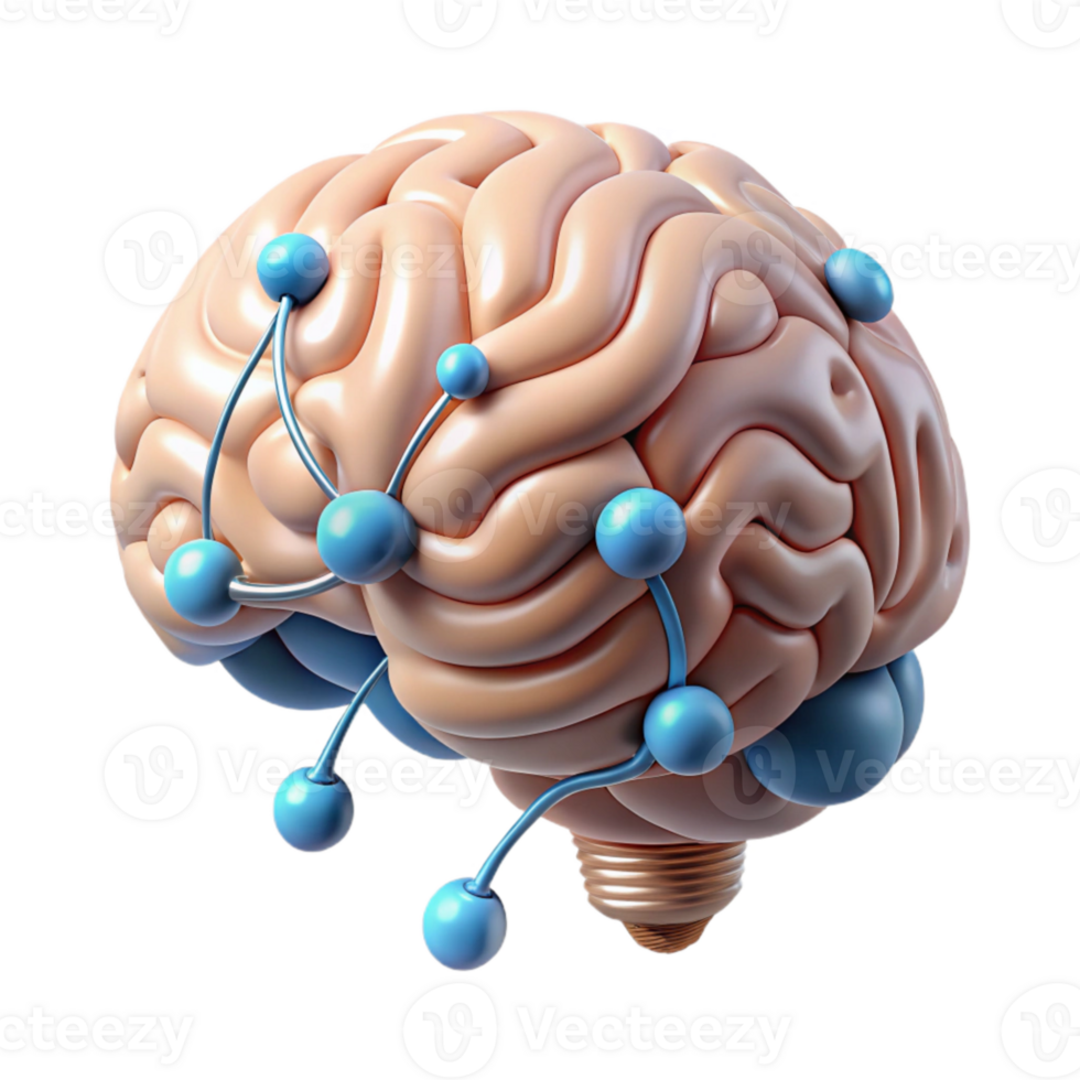 beautiful vintage Brain with Data Stream Overlay on White professional png