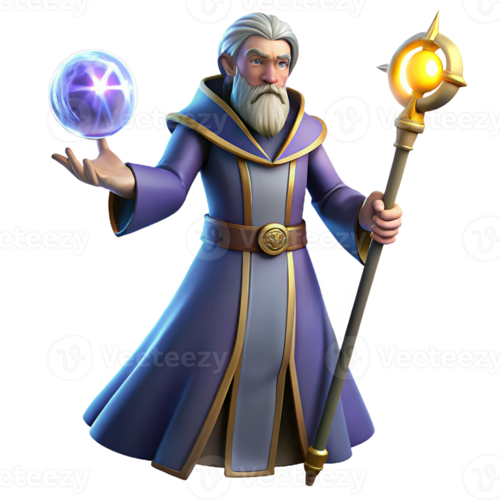 impressive vintage A Powerful Wizard Wielding a Staff Topped original png