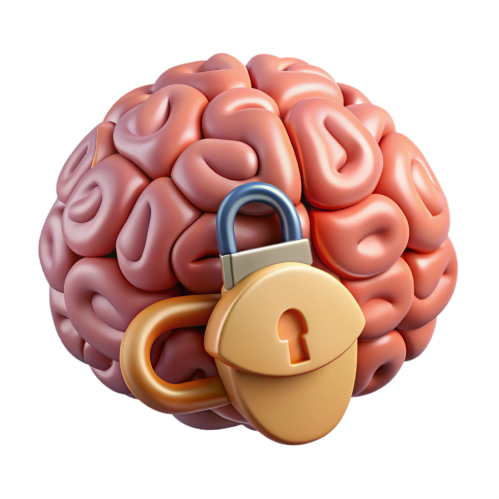 beautiful rustic Brain with Lock and Key Symbol Transparent Background professional png