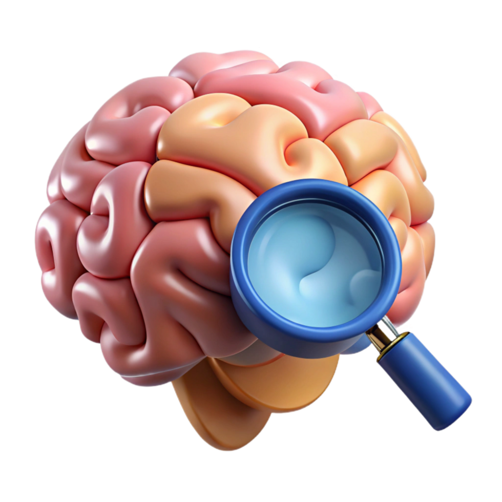 extraordinary vintage Brain with Magnifying Glass Icon on White genuine png