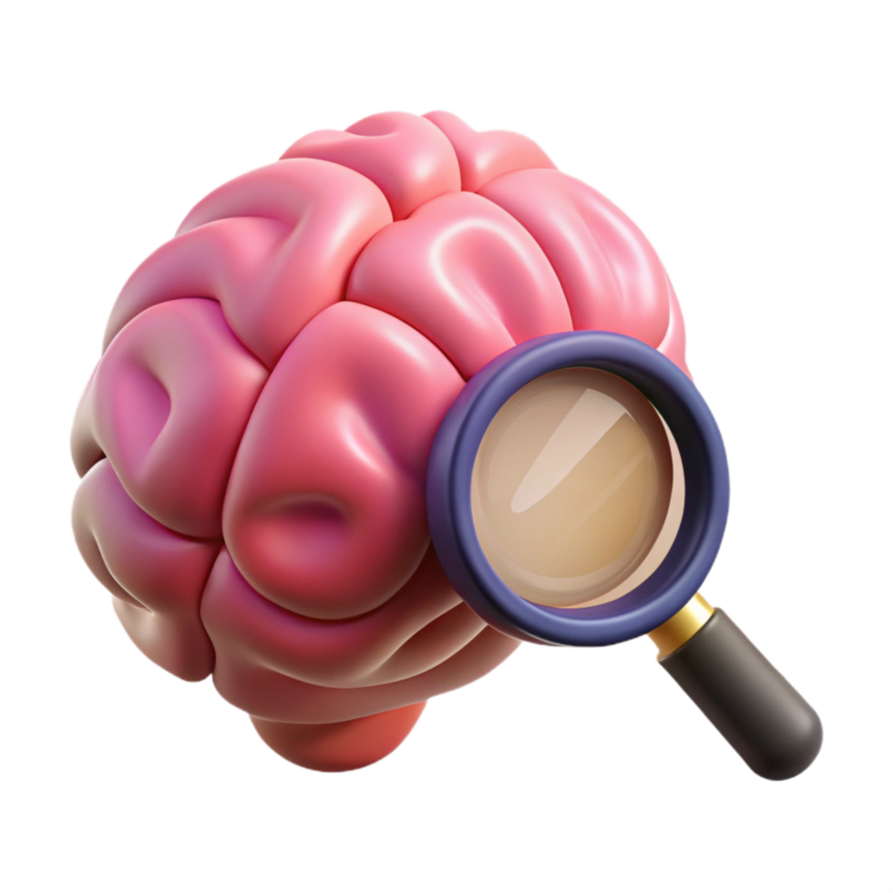 wonderful modern Brain with Magnifying Glass Icon on White png