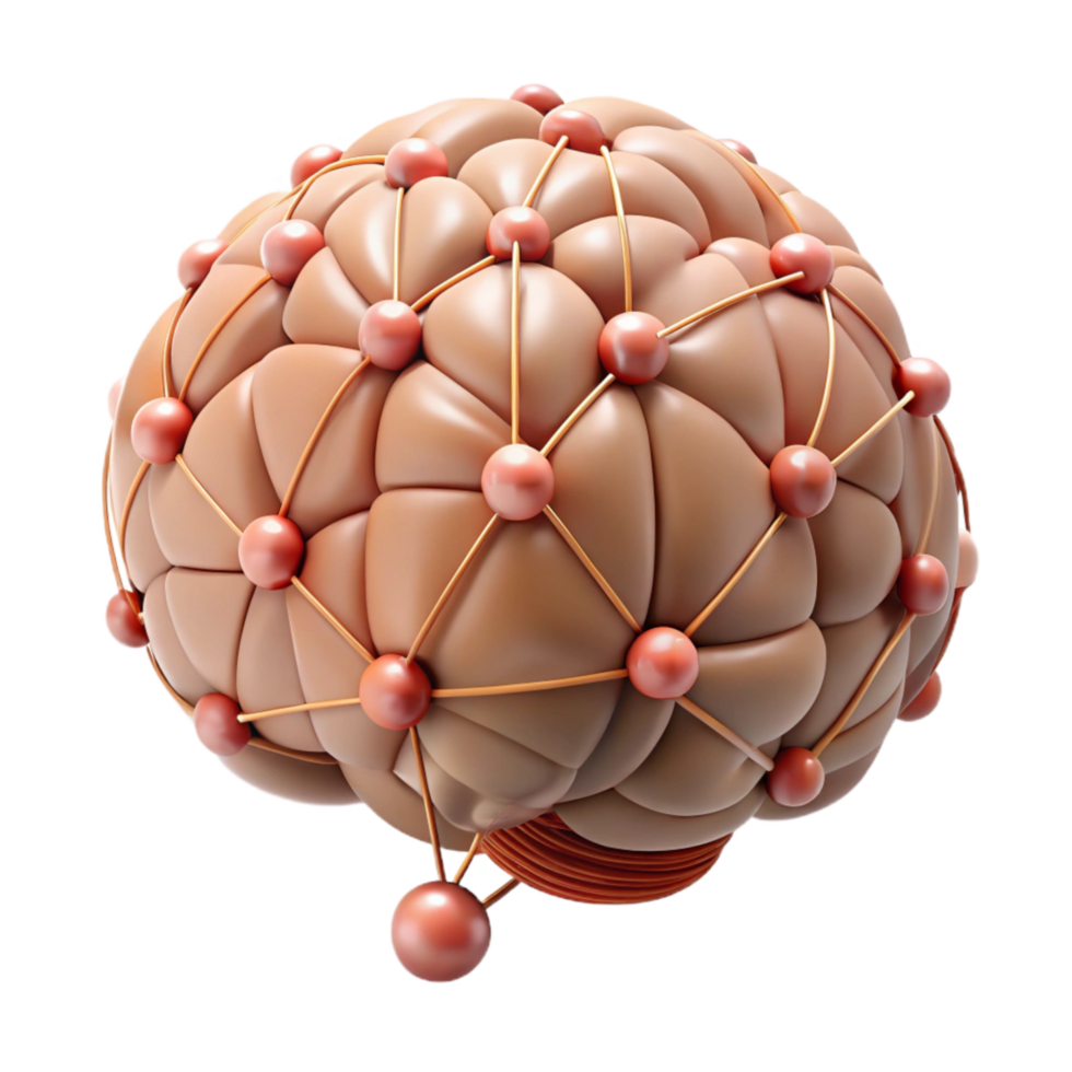 vibrant contemporary Brain with Network Connections Diagram on White high quality png