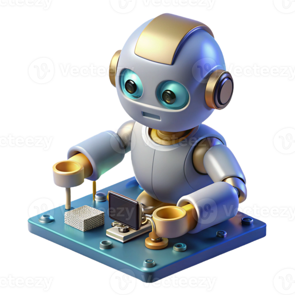 elegant classic A Tiny Robot Meticulously Assembling a M authentic png
