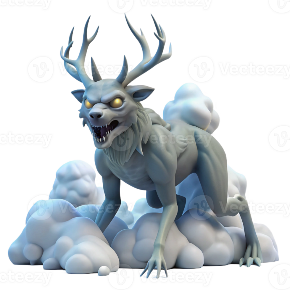 serene minimalist A Wendigo Stalking Through a Snowy Forest high resolution png