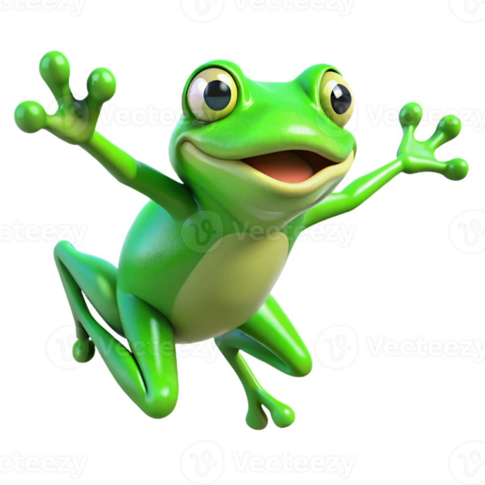 serene rustic Bright Green Frog Leaping Cutout original png