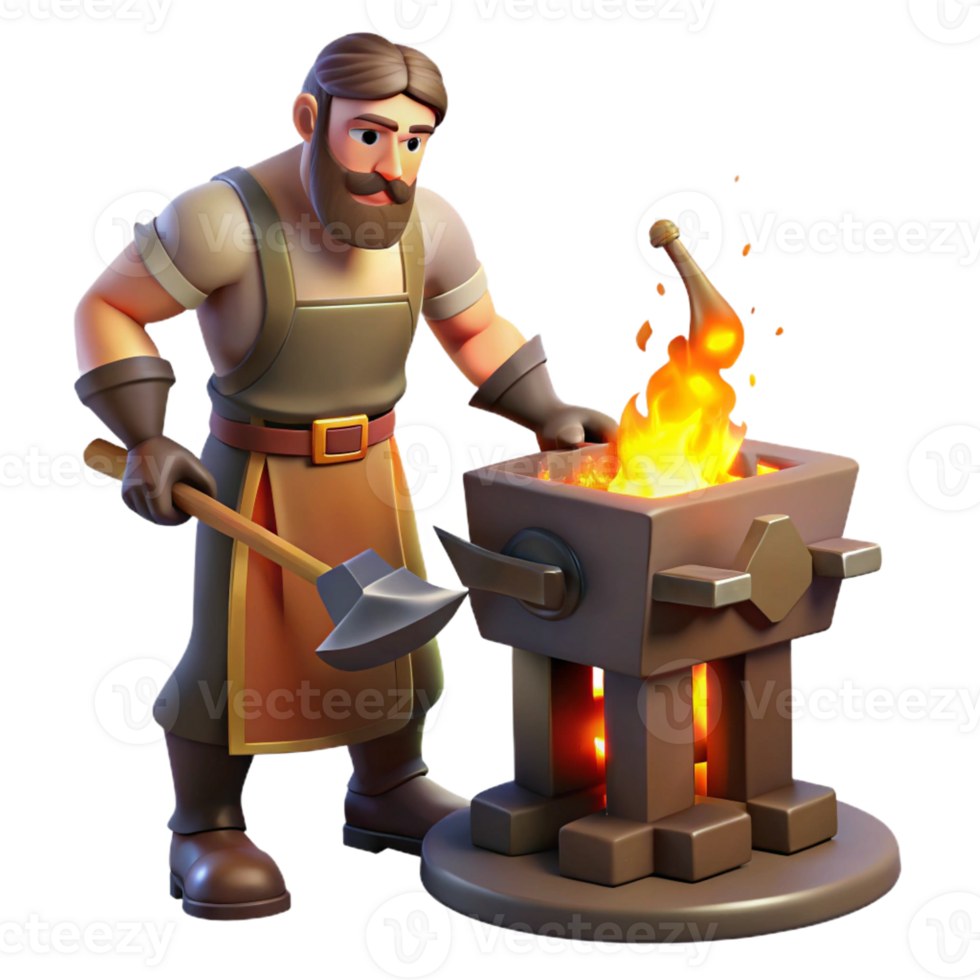 magnificent rustic Hephaestus Working at His Forge Fire Gl premium png