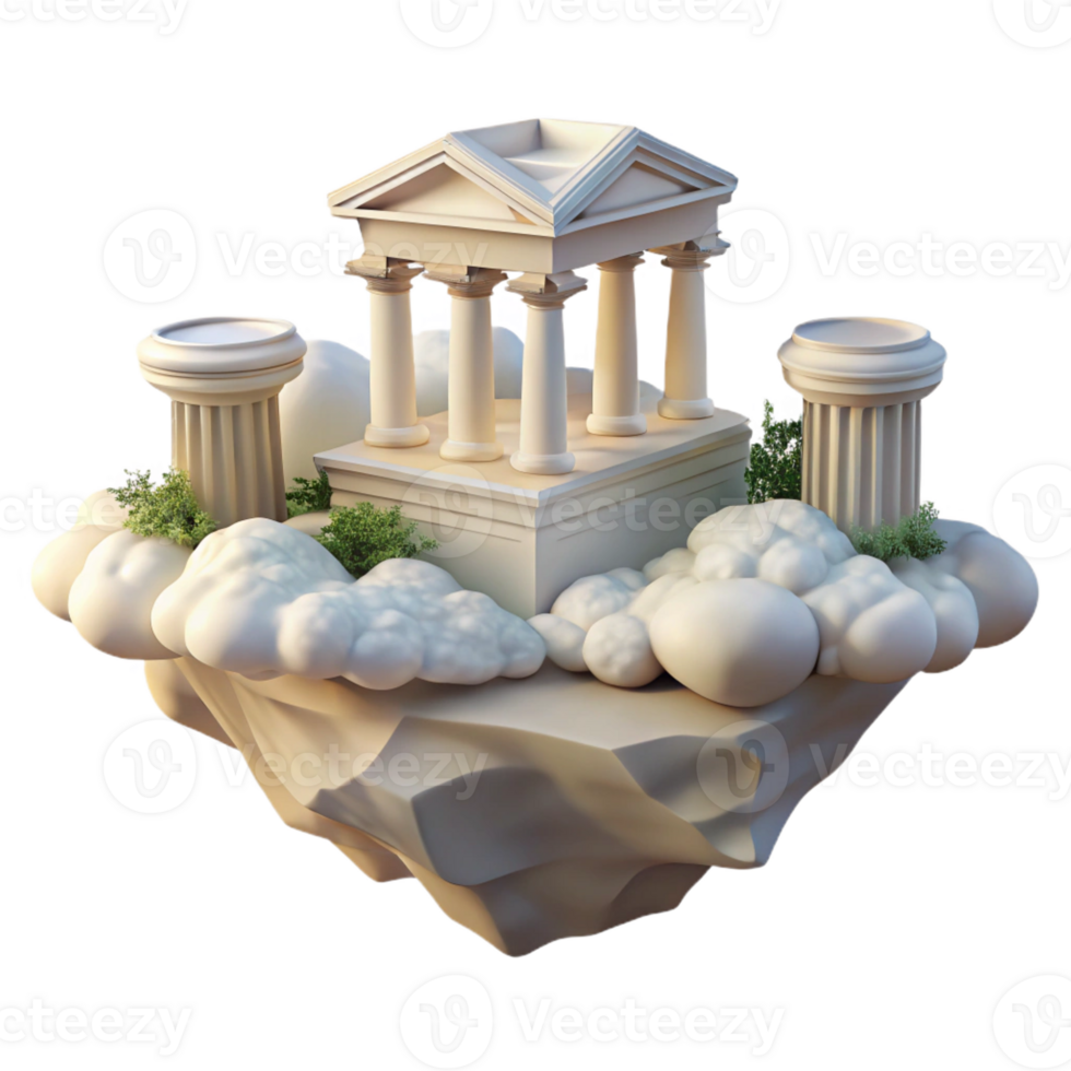 serene classic A Floating Island with Ancient Greek Templ professional png
