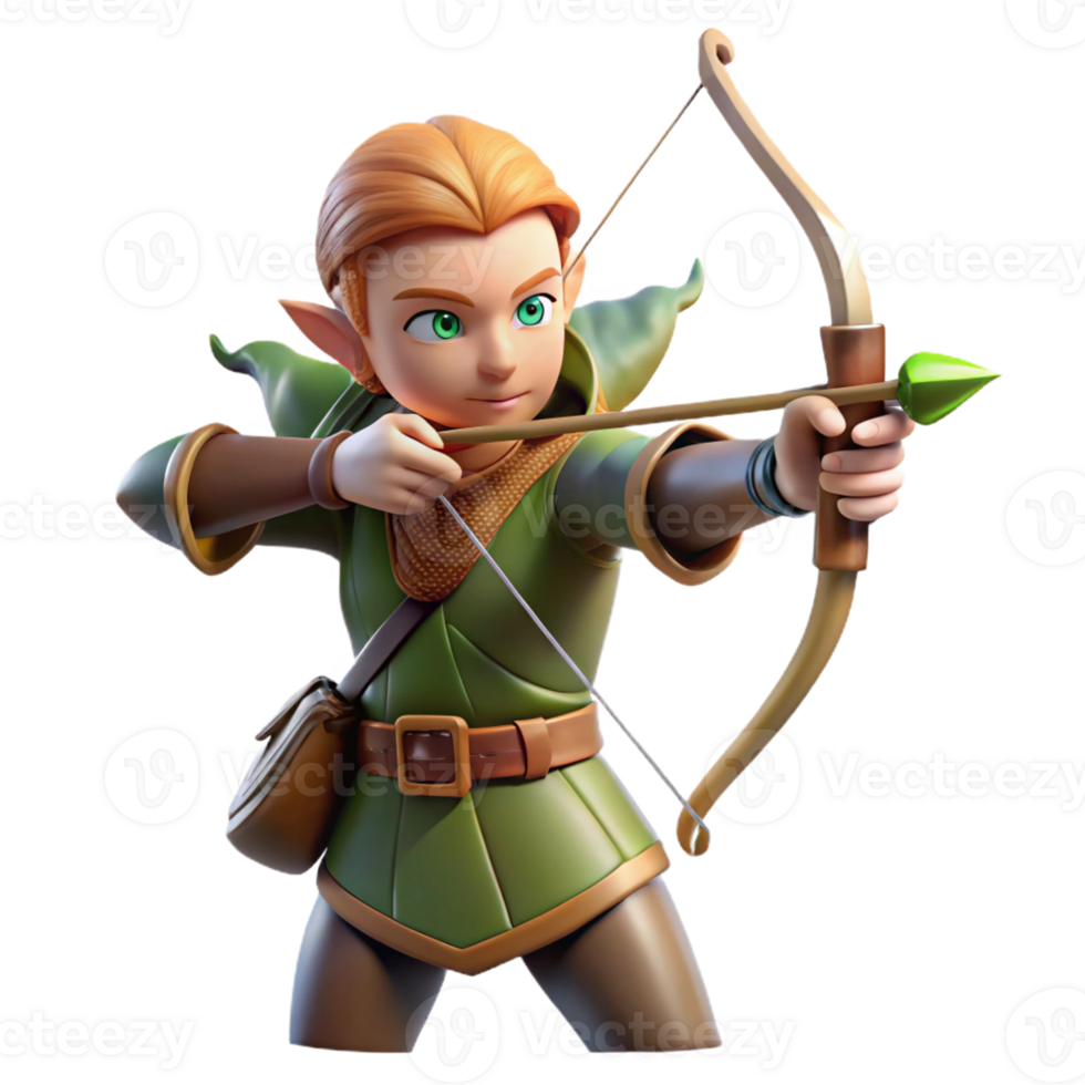 wonderful minimalist A Graceful Elf Archer Aiming a Bow Crafte high quality png