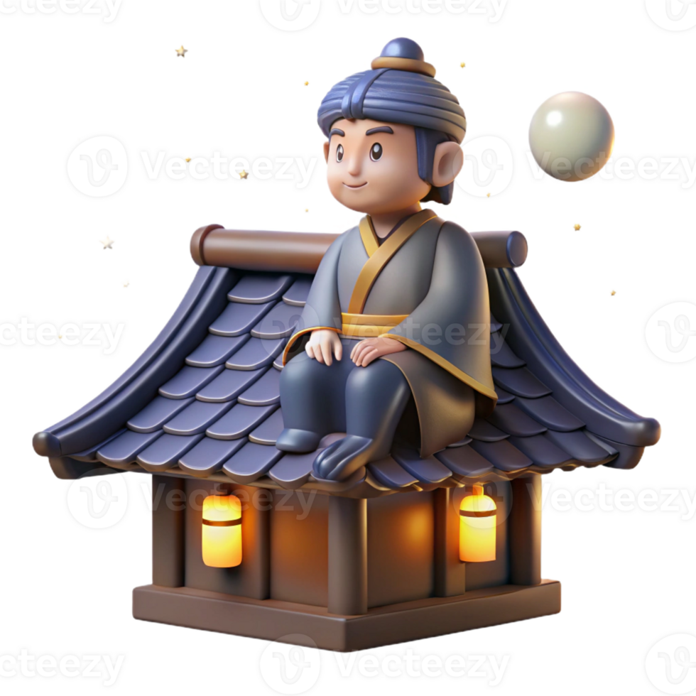 dramatic traditional A Stoic Nue Perched on a Rooftop Japanes png