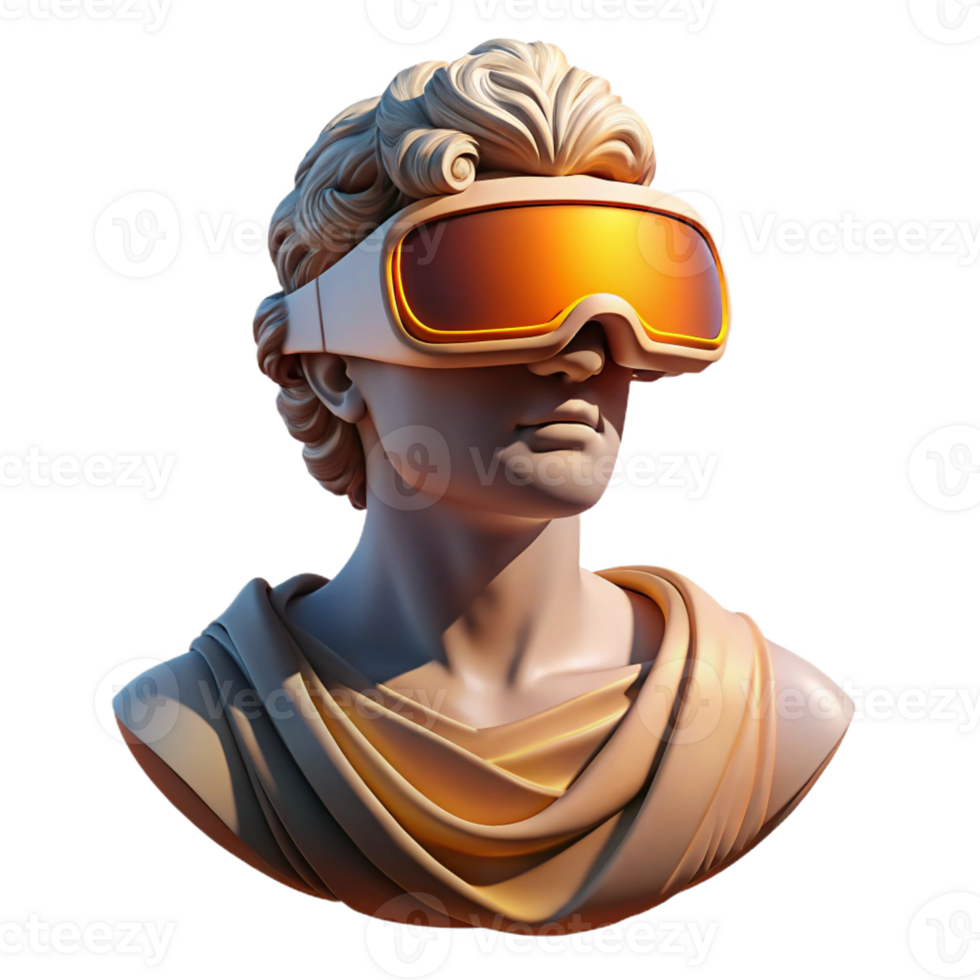 serene rustic An Ancient Greek Statue Wearing a Vr Head original png