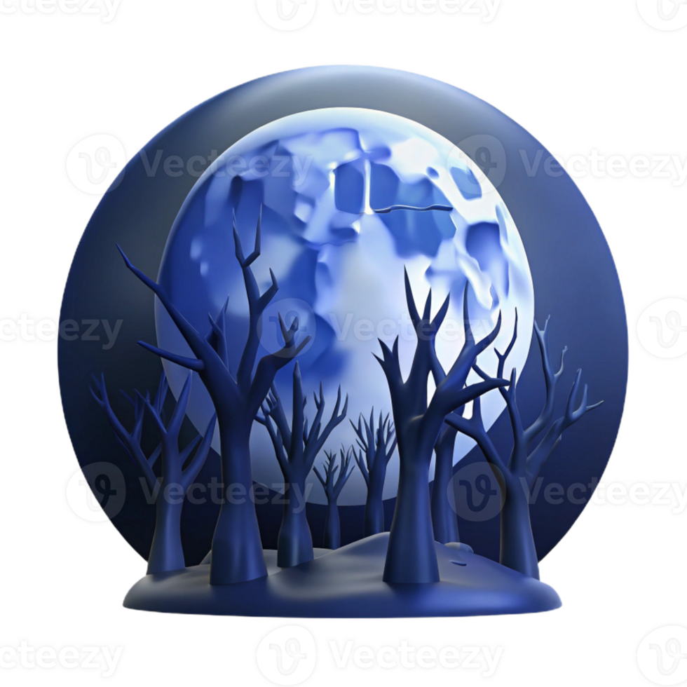 vibrant traditional A Full Moon Behind Silhouetted Trees Dark original png