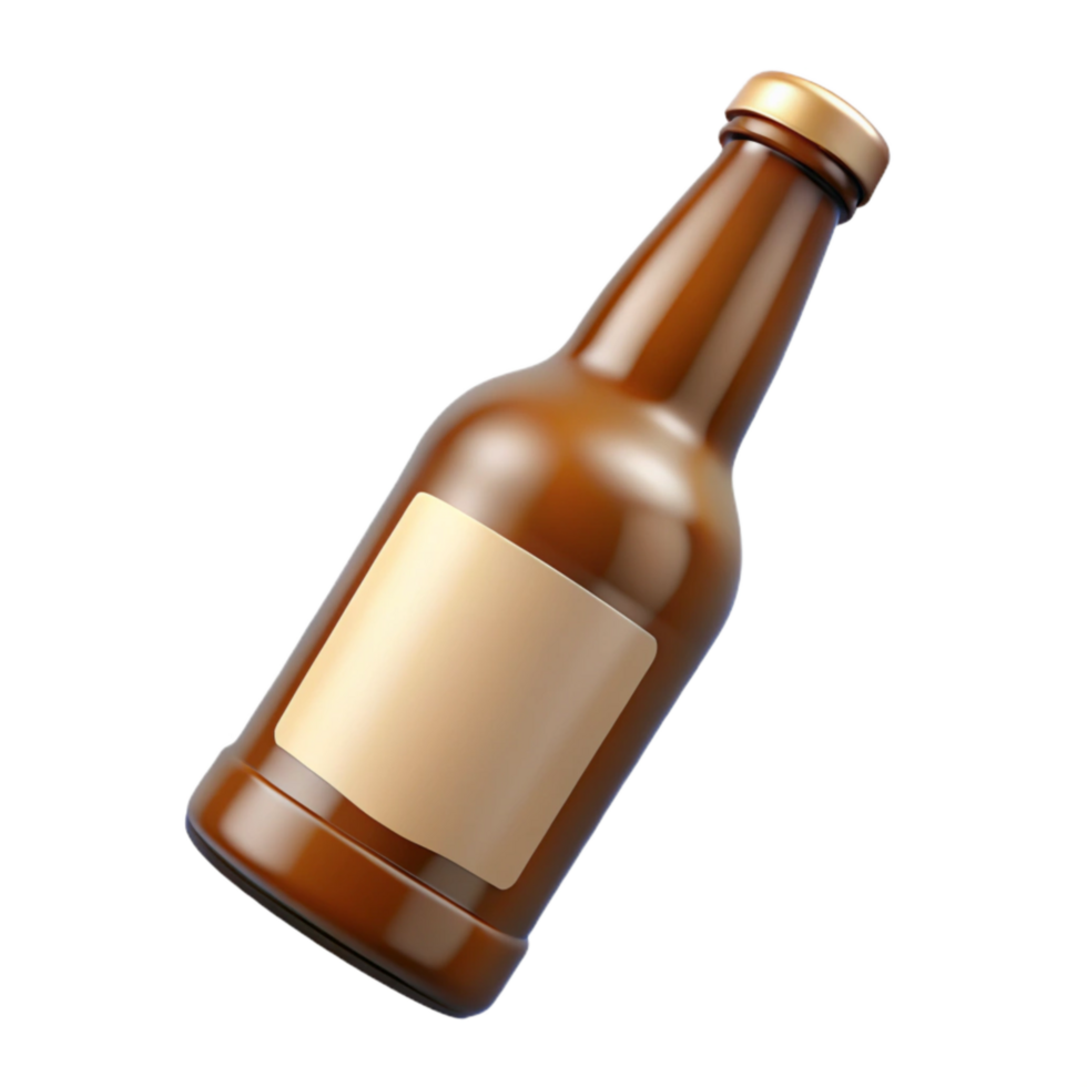 beautiful minimalist Brown Beer Bottle with Blank Label Cutout high resolution png