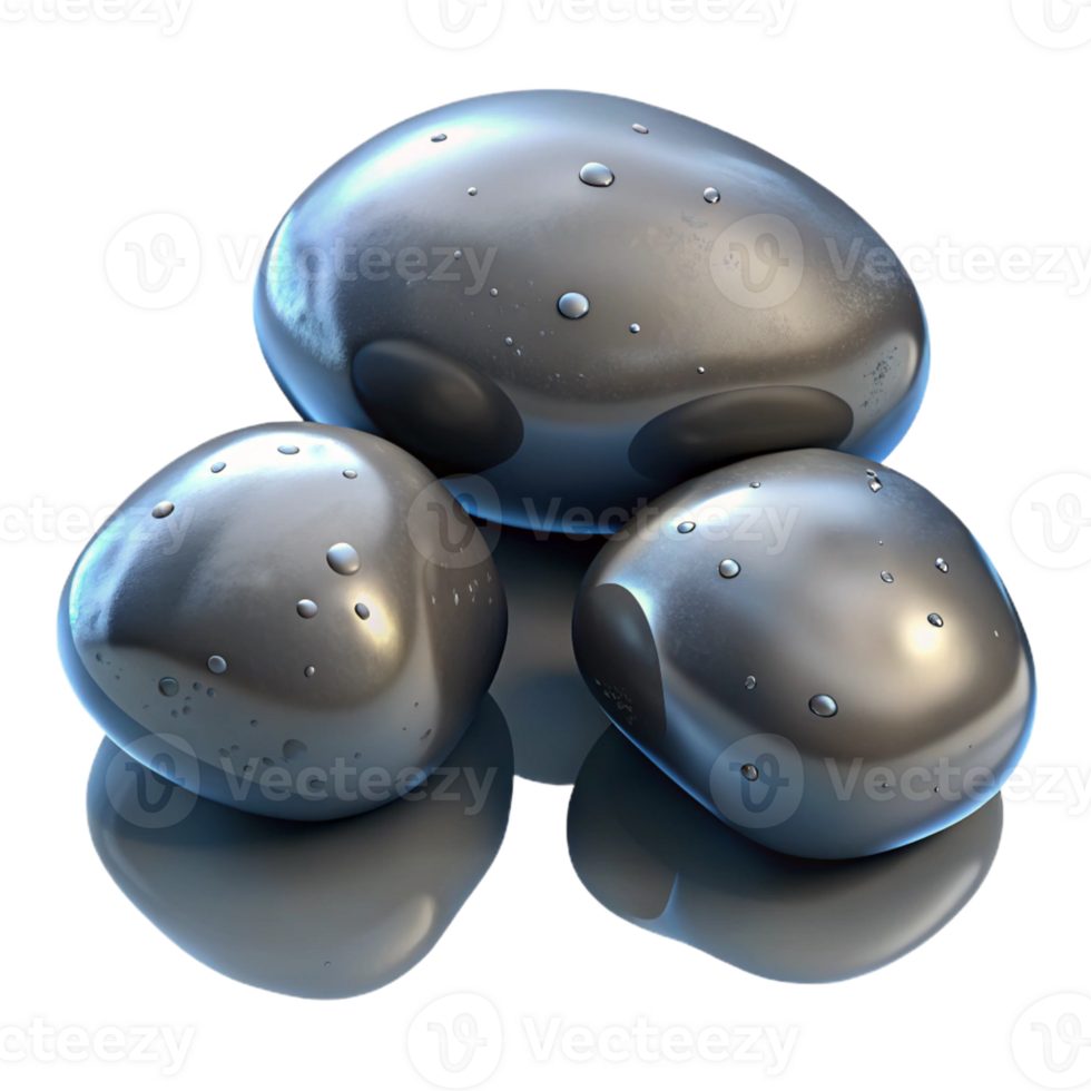 beautiful rustic Three Smooth River Stones Wet and Glisten 4K png